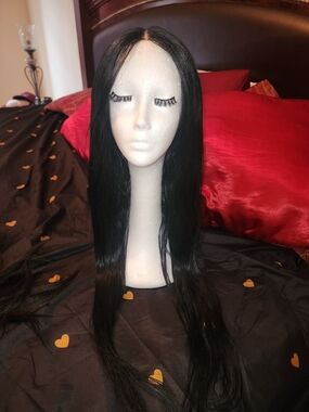 Black Long Straight Lace Front Wig - Unbranded